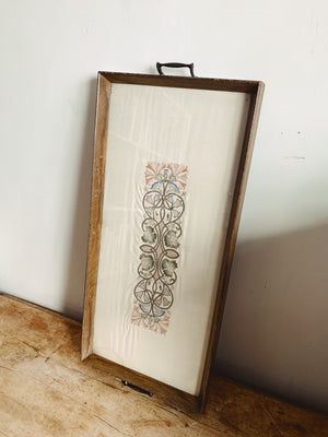 Oak Wooden Tray With Embroidery.