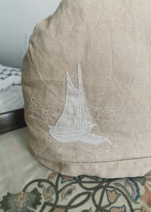 Hand embroidered linen tea-cosy