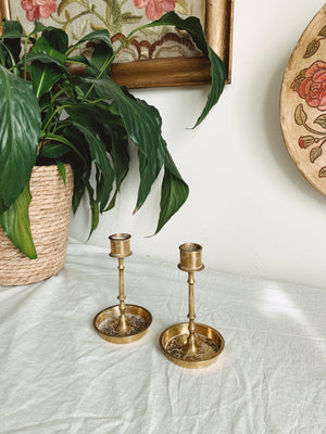 Pair of Indian Brass Candlestick Holders